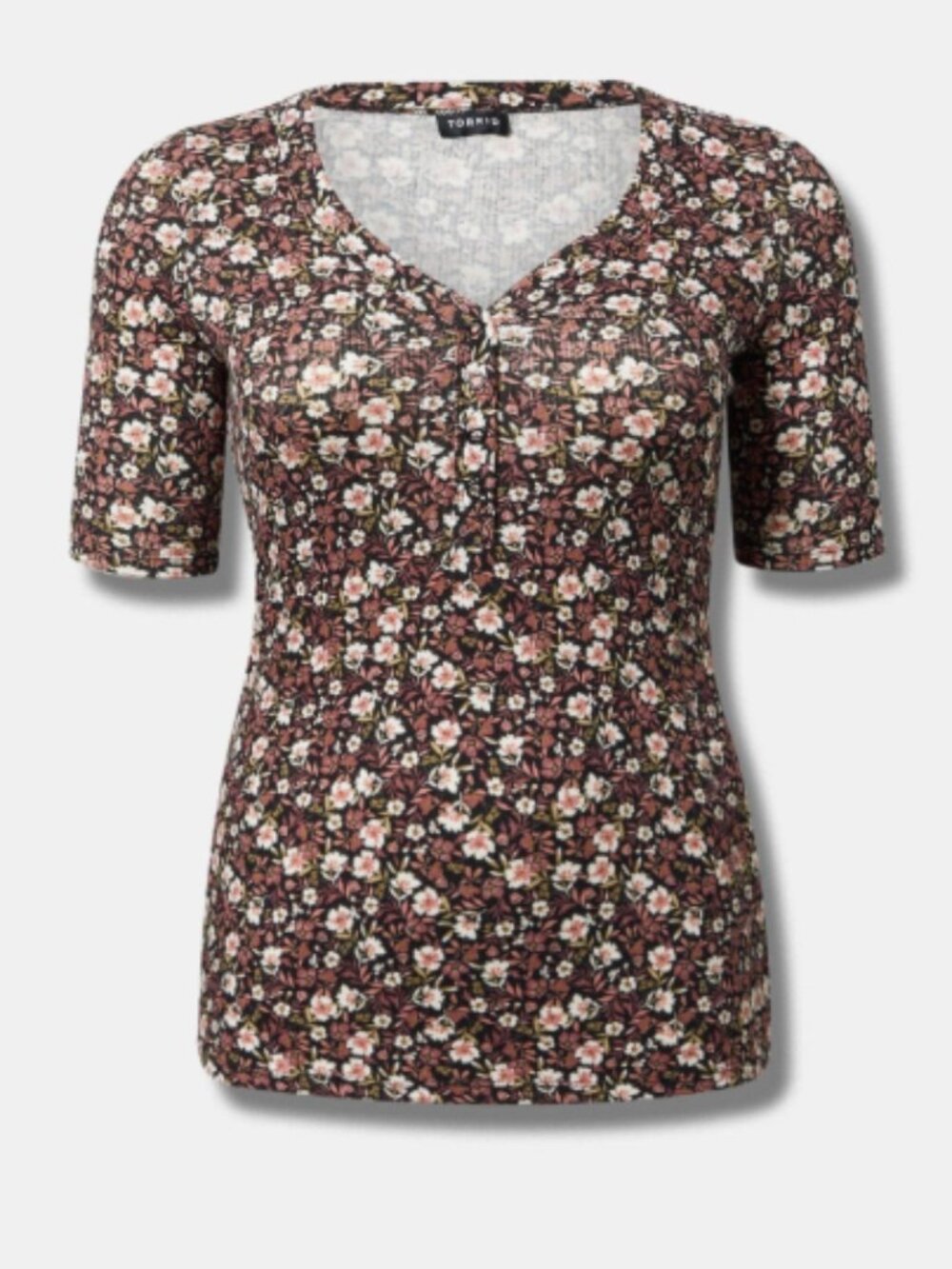 Torrid Ribbed Curved Henley Elbow Sleeve Top 2X
